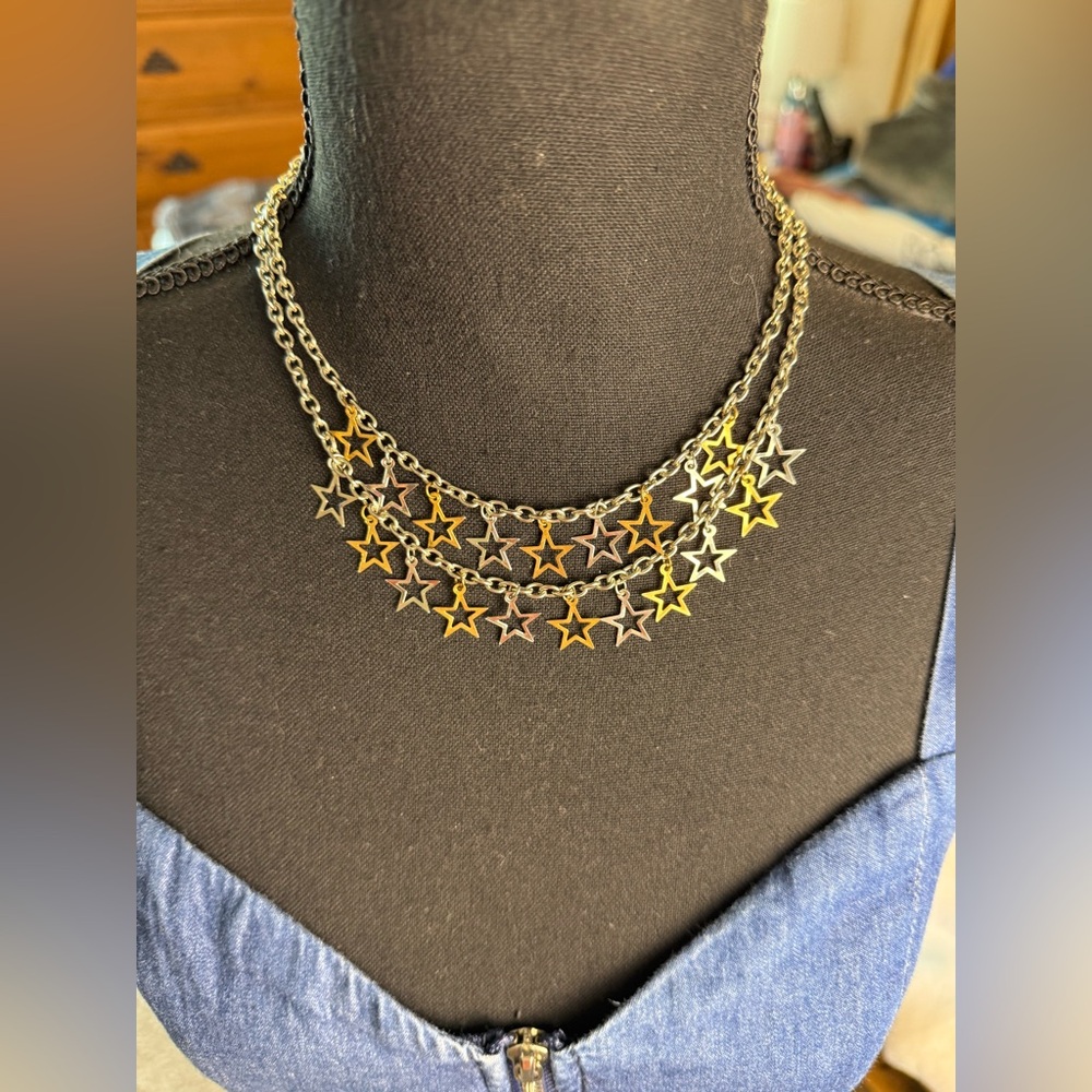 Vintage Double Gold and Silver Stars necklace